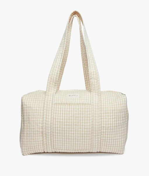 Daphne Travel Weekender Zip Tote Bag - Beige Gingham - Kayu