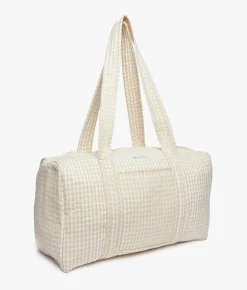 Daphne Travel Weekender Zip Tote Bag - Beige Gingham - Kayu