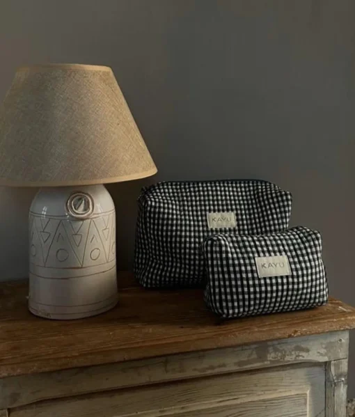 Elsie Travel Case Zip Pouch Bag - Black Gingham - Kayu
