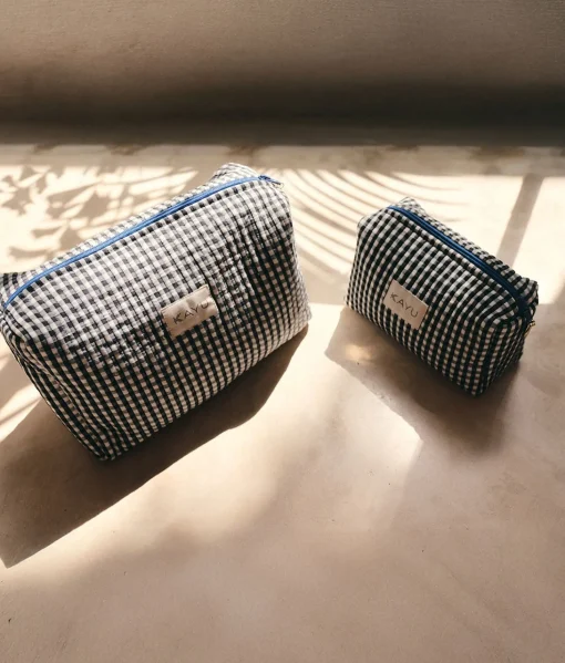 Elsie Travel Case Zip Pouch Bag - Black Gingham - Kayu