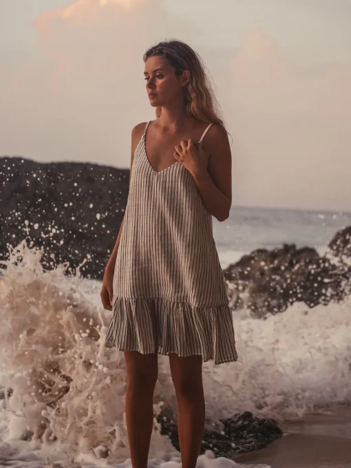 Liv Mini Ruffle Dress - Black Stripes