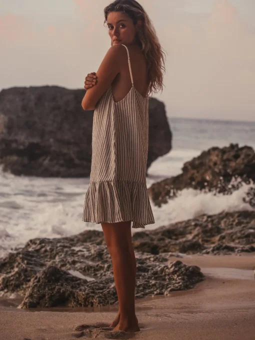 Liv Mini Ruffle Dress - Black Stripes