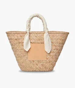Marlow Straw Scarf Tote Bag - Beige Gingham - Kayu