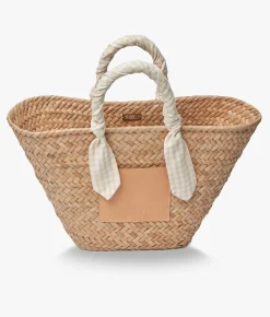 Marlow Straw Scarf Tote Bag - Beige Gingham - Kayu
