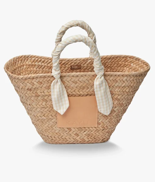 Marlow Straw Scarf Tote Bag - Beige Gingham - Kayu