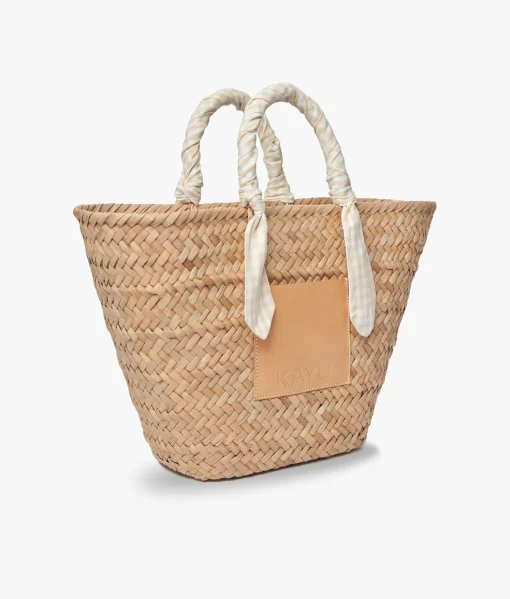 Marlow Straw Scarf Tote Bag - Beige Gingham - Kayu