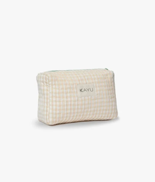 Mini Elsie Travel Case Zip Pouch Bag - Beige Gingham - Kayu