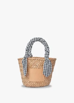 Mini Marlow Straw Scarf Tote Bag - Black Gingham - Kayu