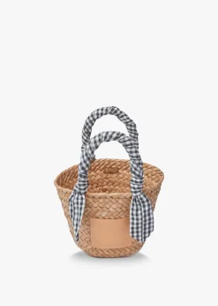 Mini Marlow Straw Scarf Tote Bag - Black Gingham - Kayu