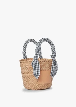 Mini Marlow Straw Scarf Tote Bag - Black Gingham - Kayu