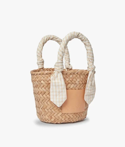 Mini Marlow Straw Scarf Tote Bag - Beige Gingham - Kayu