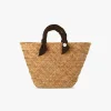 Rosie Woven Straw Ribbon Handle Tote - Black - Kayu