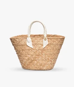 Rosie Woven Straw Ribbon Handle Tote - Ivory - Kayu