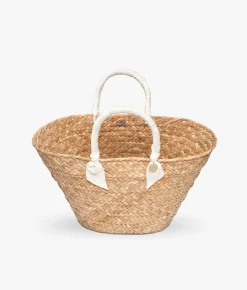 Rosie Woven Straw Ribbon Handle Tote - Ivory - Kayu