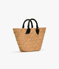 Rosie Woven Straw Ribbon Handle Tote - Black - Kayu