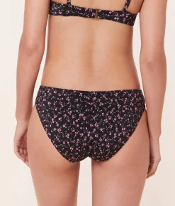 The Classic Bikini Bottom - Satin - Black Ditsy Bloom