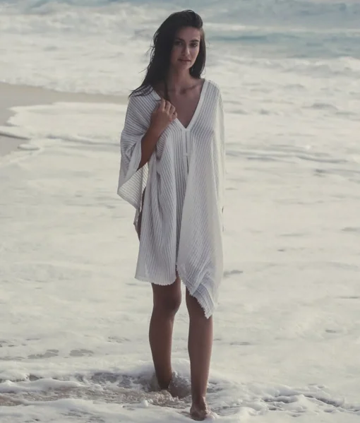 The Handloom Ava Kimono - White Stripes