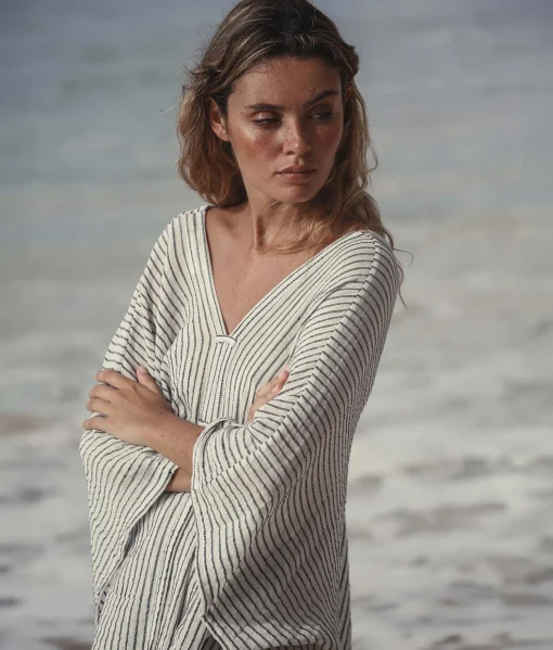 The Handloom Ava Kimono - Black Stripes