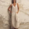 The Handloom Day Break Dress - Natural With Stripes