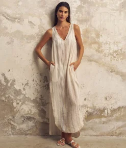 The Handloom Day Break Dress - Natural With Stripes