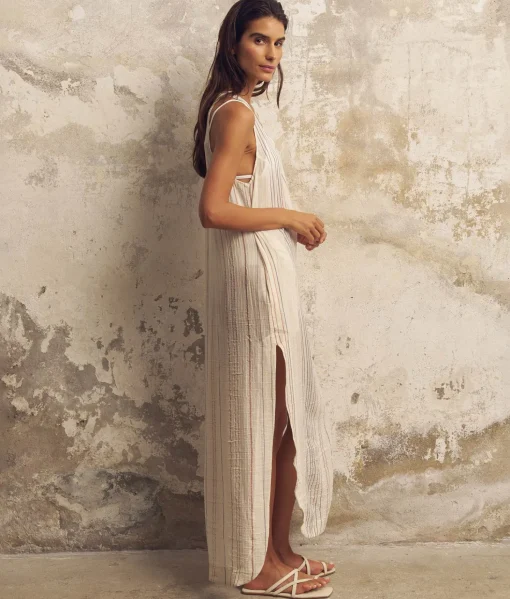 The Handloom Day Break Dress - Natural With Stripes