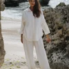 The Handloom Echo Maxi Shirt - Natural With Stripes