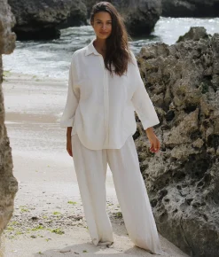 The Handloom Echo Maxi Shirt - Natural With Stripes