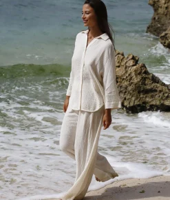 The Handloom Echo Maxi Shirt - Natural With Stripes