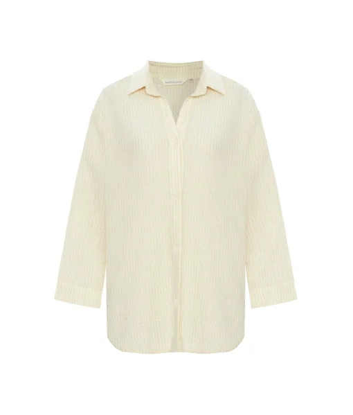 The Handloom Echo Maxi Shirt - Natural With Stripes