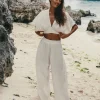The Handloom Skye Palazzo Pants - Natural With Stripes