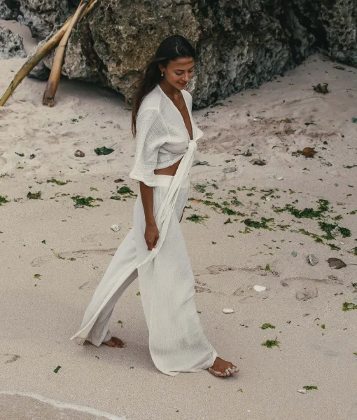 The Handloom Skye Palazzo Pants - Natural With Stripes