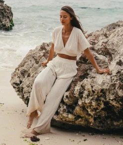 The Handloom Skye Palazzo Pants - Natural With Stripes