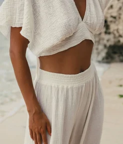 The Handloom Skye Palazzo Pants - Natural With Stripes