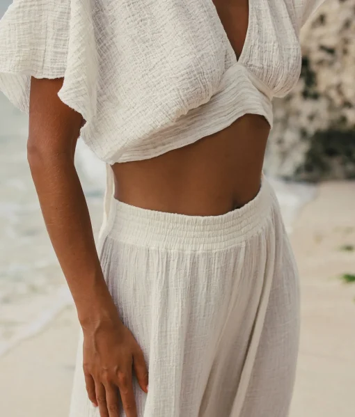 The Handloom Skye Palazzo Pants - Natural With Stripes