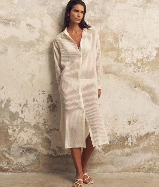 The Handloom Voyage Shirt Dress - White Stripes