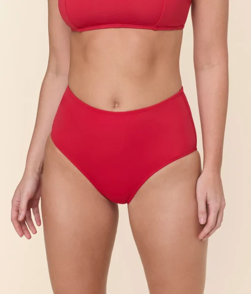 The High Waist Bikini Bottom - Eco Nylon - Cherry Red