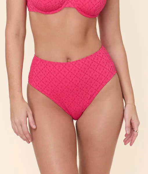 The High Waist Bikini Bottom - Eyelet - Begonia