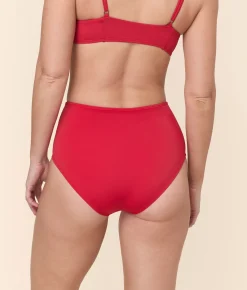 The High Waist Bikini Bottom - Eco Nylon - Cherry Red