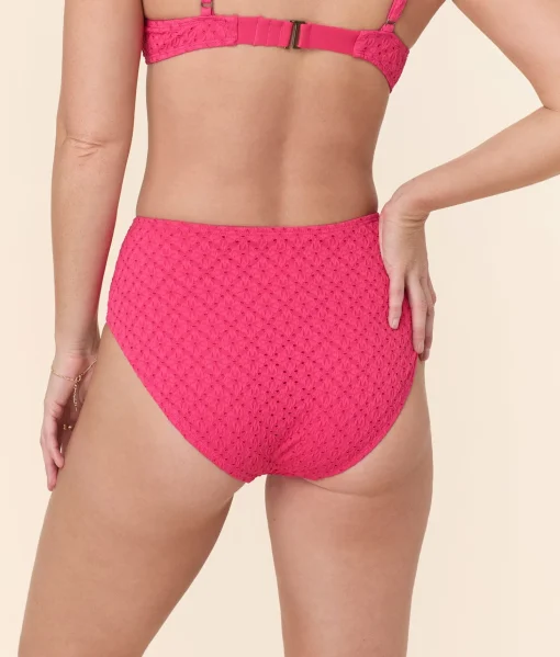 The High Waist Bikini Bottom - Eyelet - Begonia