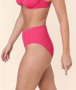 The High Waist Bikini Bottom - Eyelet - Begonia