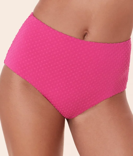The High Waist Bikini Bottom - Terry Dot - Cerise