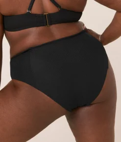 The High Waist Cheeky Bikini Bottom - Eco Ribbed - Black