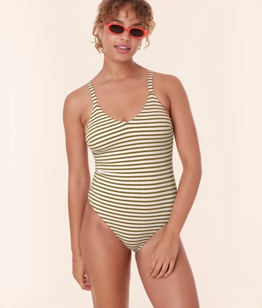 The Marco One Piece - Striped Rib - Iguana - Classic