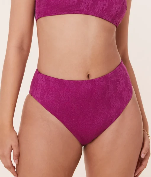 The 90s High Waist Bikini Bottom - Floral Lace - Aurora