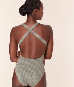 The Tulum One Piece - Houndstooth - Seagrass - Classic