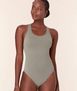 The Tulum One Piece - Houndstooth - Seagrass - Classic