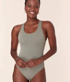 The Tulum One Piece - Houndstooth - Seagrass - Classic